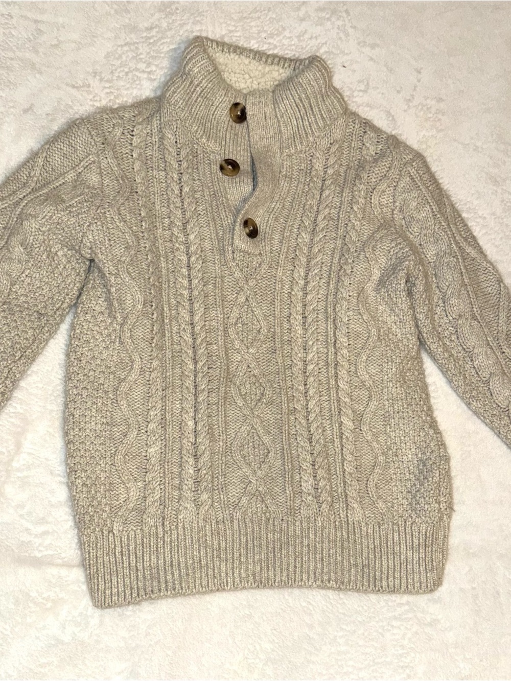 Boys Gap Kids Cable Knit Button Mock Neck Sweater - Cream Size S